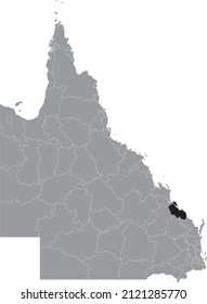 Black flat blank highlighted location map of the GLADSTONE REGION AREA inside gray administrative map of areas of the Australian state of Queensland, Australia