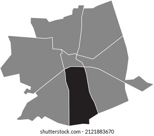 Black flat blank highlighted location map of the ZUID DISTRICT inside gray administrative map of Apeldoorn, Netherlands