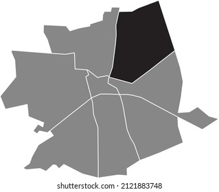 Black flat blank highlighted location map of the NOORDOOST DISTRICT inside gray administrative map of Apeldoorn, Netherlands