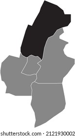 Black flat blank highlighted location map of the NOORD DISTRICT inside gray administrative map of Haarlem, Netherlands