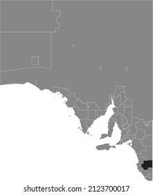 Black flat blank highlighted location map of the NARACOORTE LUCINDALE COUNCIL AREA inside gray administrative map of areas of the Australian state of South Australia
