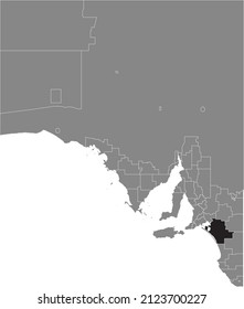 Black flat blank highlighted location map of the THE COORONG DISTRICT COUNCIL AREA inside gray administrative map of areas of the Australian state of South Australia
