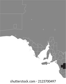 Black flat blank highlighted location map of the TATIARA DISTRICT COUNCIL AREA inside gray administrative map of areas of the Australian state of South Australia