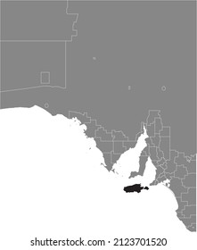 Black flat blank highlighted location map of the KANGAROO ISLAND COUNCIL AREA inside gray administrative map of areas of the Australian state of South Australia
