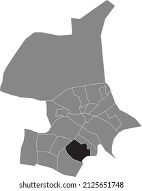 Black flat blank highlighted location map of the VREDENBURG EN KRONENBURG DISTRICT inside gray administrative map of Arnhem, Netherlands