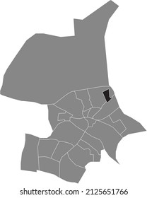 Black flat blank highlighted location map of the GEITENKAMP DISTRICT inside gray administrative map of Arnhem, Netherlands