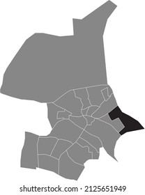 Mapa de ubicación resaltado en blanco y negro del DISTRITO OCCIDENTAL PRESIKHAAF dentro del mapa administrativo gris de Arnhem, Países Bajos
