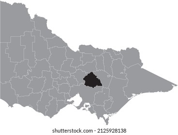 Black flat blank highlighted location map of the SHIRE OF MURRINDINDI AREA inside gray administrative map of areas of the Australian state of Victoria, Australia