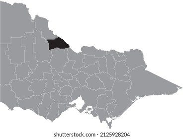 Black flat blank highlighted location map of the SHIRE OF GANNAWARRA AREA inside gray administrative map of areas of the Australian state of Victoria, Australia