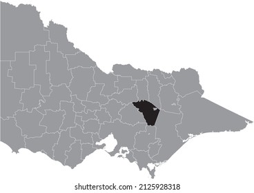 Black Flat Blank Highlighted Location Map Of The SHIRE OF MANSFIELD AREA Inside Gray Administrative Map Of Areas Of The Australian State Of Victoria, Australia