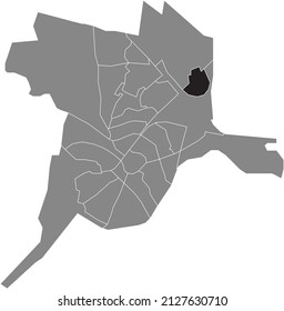 Black flat blank highlighted location map of the HOOGLANDERVEEN DISTRICT inside gray administrative map of Amersfoort, Netherlands