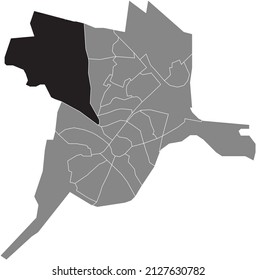 Black flat blank highlighted location map of the BUITENGEBIED-WEST DISTRICT inside gray administrative map of Amersfoort, Netherlands