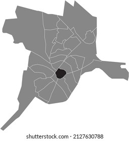 Black flat blank highlighted location map of the STADSKERN DISTRICT inside gray administrative map of Amersfoort, Netherlands