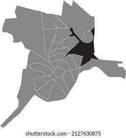 Black flat blank highlighted location map of the DE HOEF DISTRICT inside gray administrative map of Amersfoort, Netherlands