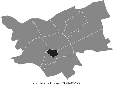 Black flat blank highlighted location map of the MUNTEL EN VLIERT DISTRICT inside gray administrative map of 's-Hertogenbosch, Netherlands