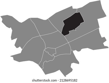 Black flat blank highlighted location map of the DE GROOTE WIELEN DISTRICT inside gray administrative map of 's-Hertogenbosch, Netherlands