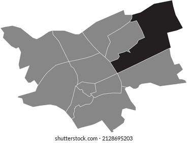 Black flat blank highlighted location map of the ROSMALEN NOORD DISTRICT inside gray administrative map of 's-Hertogenbosch, Netherlands