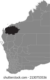 Black flat blank highlighted location map of the SHIRE OF ASHBURTON AREA inside gray administrative map of areas of the Australian state of Western Australia