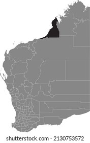 Black flat blank highlighted location map of the SHIRE OF BROOME AREA inside gray administrative map of areas of the Australian state of Western Australia