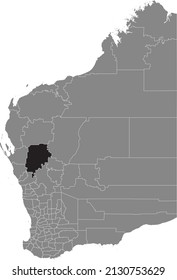 Black flat blank highlighted location map of the SHIRE OF MURCHISON AREA inside gray administrative map of areas of the Australian state of Western Australia
