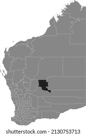 Black flat blank highlighted location map of the SHIRE OF LEONORA AREA inside gray administrative map of areas of the Australian state of Western Australia
