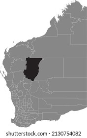Black flat blank highlighted location map of the SHIRE OF MEEKATHARRA AREA inside gray administrative map of areas of the Australian state of Western Australia