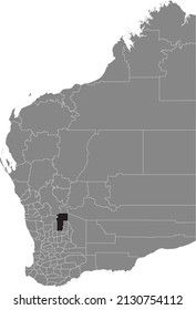 Black flat blank highlighted location map of the SHIRE OF MOUNT MARSHALL AREA inside gray administrative map of areas of the Australian state of Western Australia