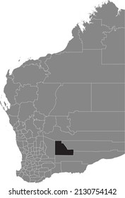 Black flat blank highlighted location map of the SHIRE OF COOLGARDIE AREA inside gray administrative map of areas of the Australian state of Western Australia