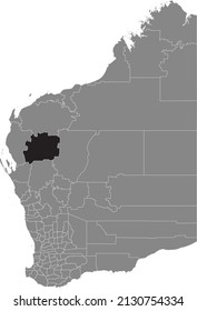 Black flat blank highlighted location map of the SHIRE OF UPPER GASCOYNE AREA inside gray administrative map of areas of the Australian state of Western Australia