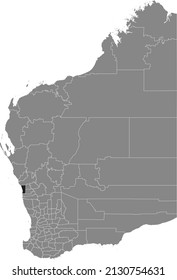 Black flat blank highlighted location map of the SHIRE OF IRWIN AREA inside gray administrative map of areas of the Australian state of Western Australia