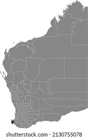 Black flat blank highlighted location map of the SHIRE OF AUGUSTA–MARGARET RIVER AREA inside gray administrative map of areas of the Australian state of Western Australia