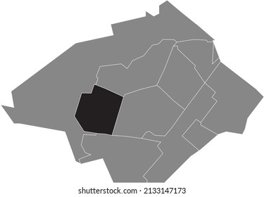 Black flat blank highlighted location map of the MEERZICHT DISTRICT inside gray administrative map of Zoetermeer, Netherlands