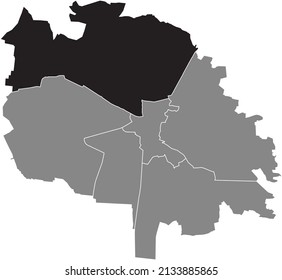 Black flat blank highlighted location map of the SHEVCHENKO (SHEVCHENKIVSKYI) DISTRICT inside gray administrative map of Lviv, Ukraine