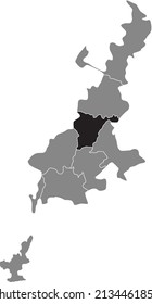 Black flat blank highlighted location map of the SAKSAHAN RAION inside gray administrative map of Kryvyi Rih, Ukraine