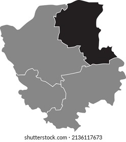 Black flat blank highlighted location map of the KAMIN-KASHYRSKYI RAION inside gray raions map of the Ukrainian administrative area of Volyn Oblast, Ukraine