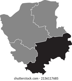 Black flat blank highlighted location map of the LUTSK RAION inside gray raions map of the Ukrainian administrative area of Volyn Oblast, Ukraine
