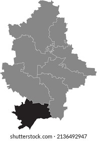 Black flat blank highlighted location map of the MARIUPOL RAION inside gray raions map of the Ukrainian administrative area of Donetsk Oblast, Ukraine