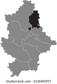Black flat blank highlighted location map of the BAKHMUT RAION inside gray raions map of the Ukrainian administrative area of Donetsk Oblast, Ukraine