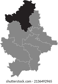 Black flat blank highlighted location map of the KRAMATORSK RAION inside gray raions map of the Ukrainian administrative area of Donetsk Oblast, Ukraine