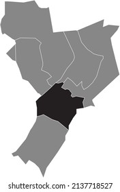 Black flat blank highlighted location map of the TEGELEN DISTRICT inside gray administrative map of Venlo, Netherlands