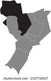 Black flat blank highlighted location map of the BLERICK-STAD DISTRICT inside gray administrative map of Venlo, Netherlands