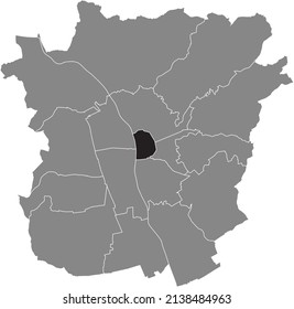 Black flat blank highlighted location map of the INNERE STADT DISTRICT inside gray administrative map of Graz, Austria