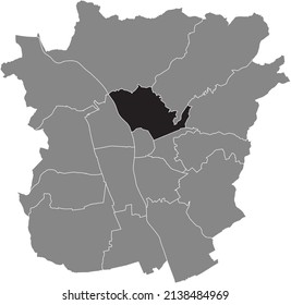 Black flat blank highlighted location map of the GEIDORF DISTRICT inside gray administrative map of Graz, Austria