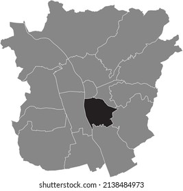 Black flat blank highlighted location map of the JAKOMINI DISTRICT inside gray administrative map of Graz, Austria