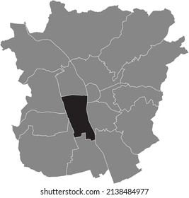 Black flat blank highlighted location map of the GRIES DISTRICT inside gray administrative map of Graz, Austria