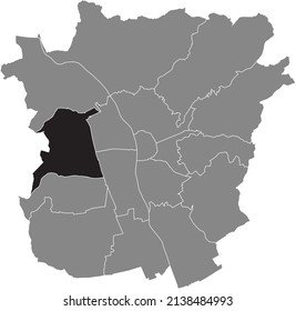 Black flat blank highlighted location map of the EGGENBERG DISTRICT inside gray administrative map of Graz, Austria