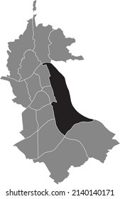 Schwarz-flaches, weißes, hervorgehobenes Ortsbild des INDUSTRIEGEBIET-HAFEN-DISTRIKTS in grauem Stadtplan von Linz, Österreich