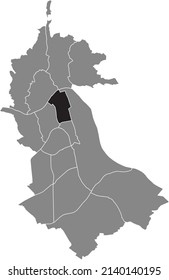 Black flat blank highlighted location map of the KAPLANHOF DISTRICT inside gray administrative map of Linz, Austria