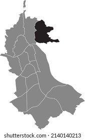 Black flat blank highlighted location map of the DORNACH-AUHOF DISTRICT inside gray administrative map of Linz, Austria