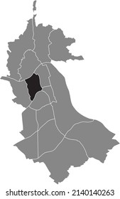 Black flat blank highlighted location map of the INNERE STADT DISTRICT inside gray administrative map of Linz, Austria